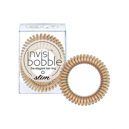Invisibobble SLIM Bronze Me Pretty - Резинка-браслет для волос, мерцающая бронзовая, 3шт