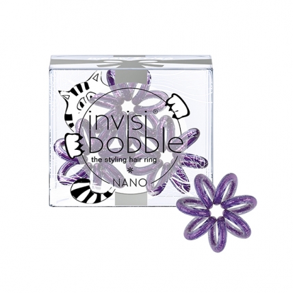 Invisibobble NANO Meow & Ciao - Резинка-браслет для волос, мерцающая фиолетовая, 3шт