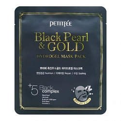 Petitfee Black Pearl & Gold - Гидрогелевая маска для лица золото и пудра черного жемчуга 